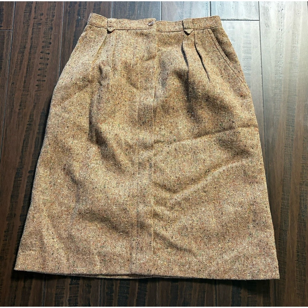 Union Made USA Wool Blend Skirt Womens Waist 28" Modest Secretary Vintage Brown